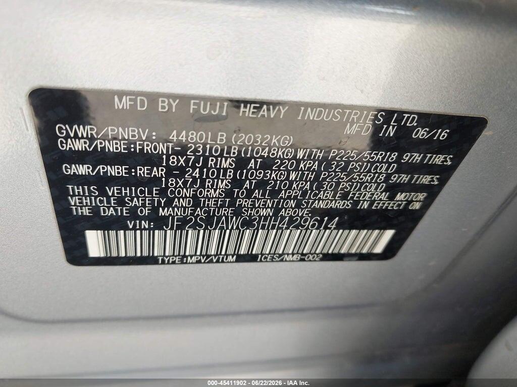 JF2SJAWC3HH429614 2017 SUBARU FORESTER photo no. 9