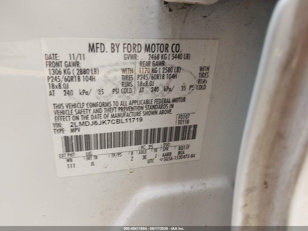 2LMDJ6JK7CBL11719 2012 LINCOLN MKX photo no. 9