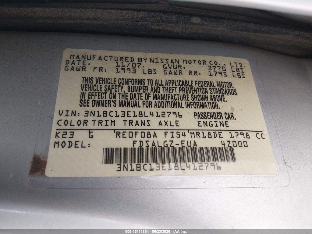 3N1BC13E18L412796 2008 NISSAN VERSA photo no. 9