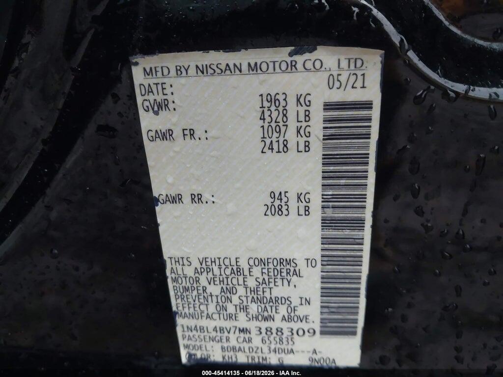 1N4BL4BV7MN388309 2021 NISSAN ALTIMA photo no. 9