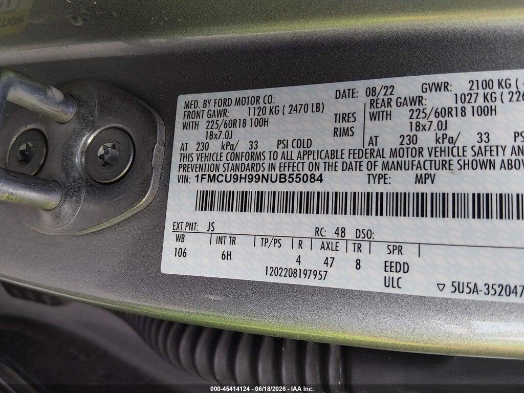 1FMCU9H99NUB55084 2022 FORD ESCAPE photo no. 9