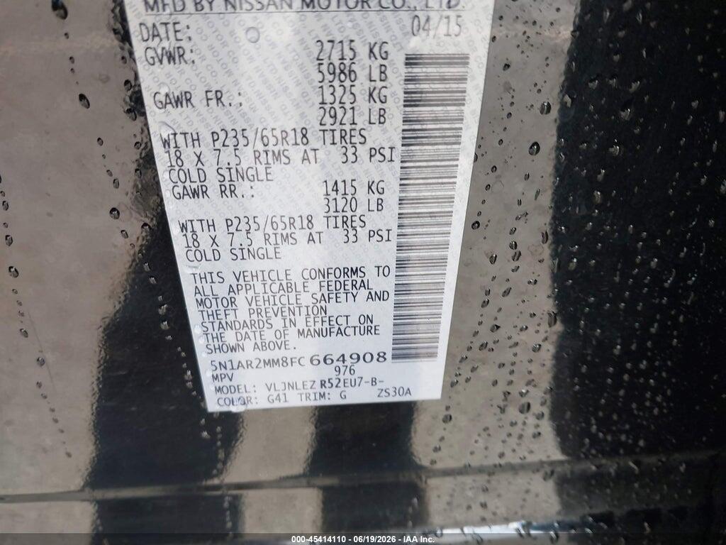 5N1AR2MM8FC664908 2015 NISSAN PATHFINDER photo no. 9