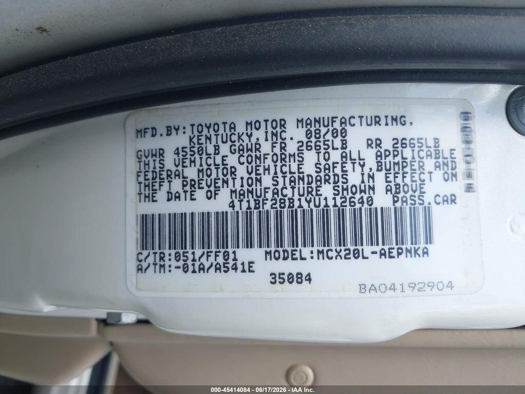 4T1BF28B1YU112640 2000 TOYOTA AVALON photo no. 9
