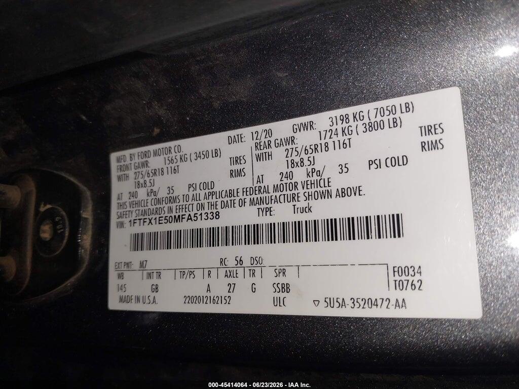1FTFX1E50MFA51338 2021 FORD F-150 photo no. 9