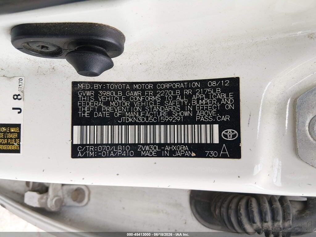 JTDKN3DU5C1599291 2012 TOYOTA PRIUS photo no. 9