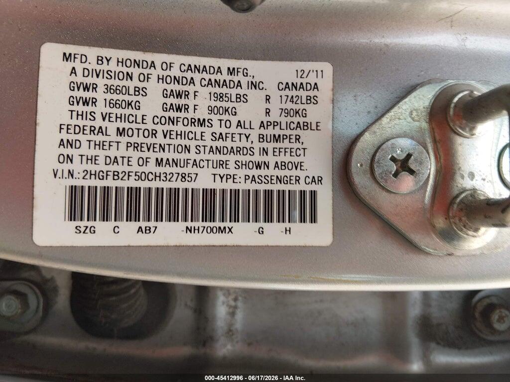 2HGFB2F50CH327857 2012 HONDA CIVIC photo no. 9