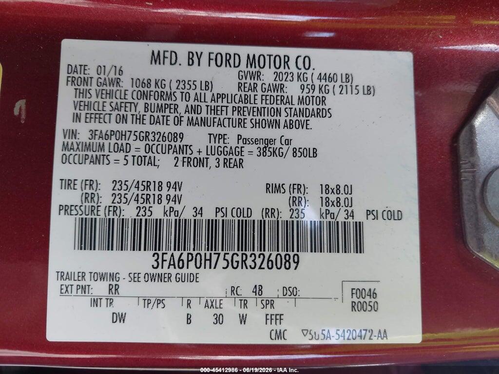 3FA6P0H75GR326089 2016 FORD FUSION photo no. 9