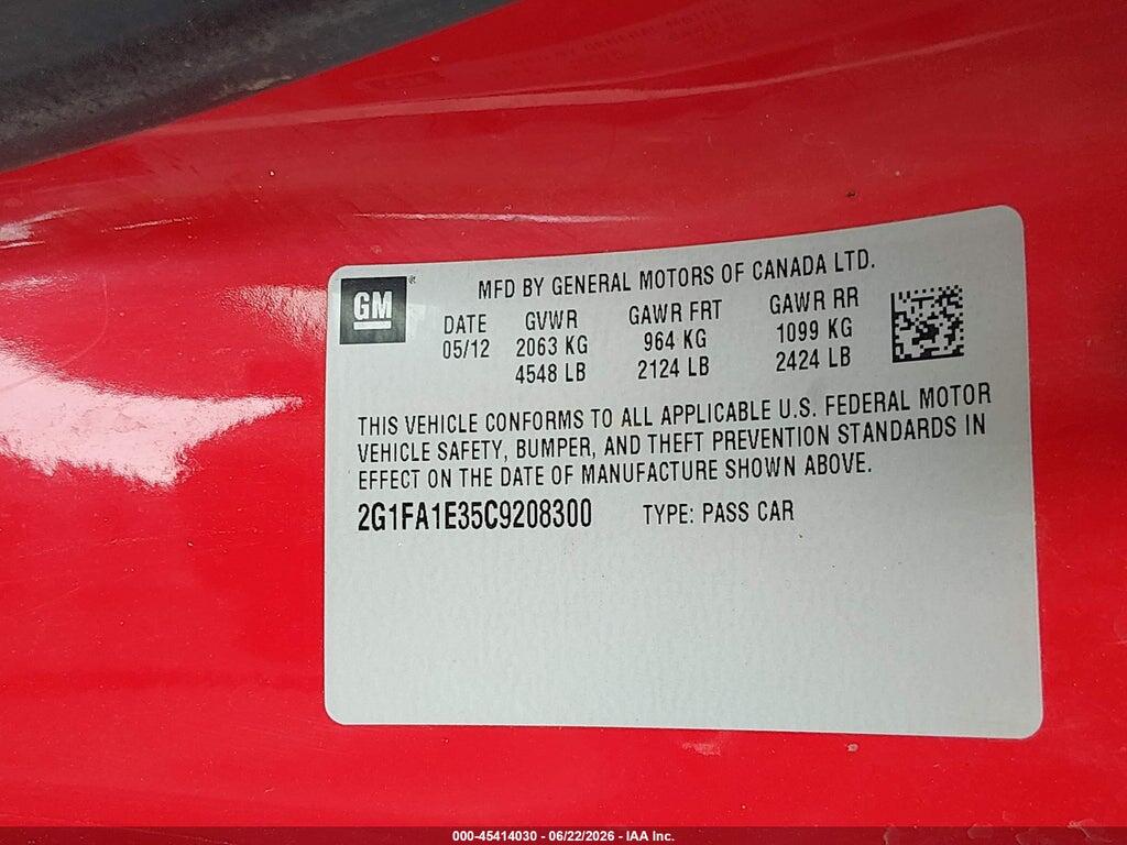 2G1FA1E35C9208300 2012 CHEVROLET CAMARO photo no. 9