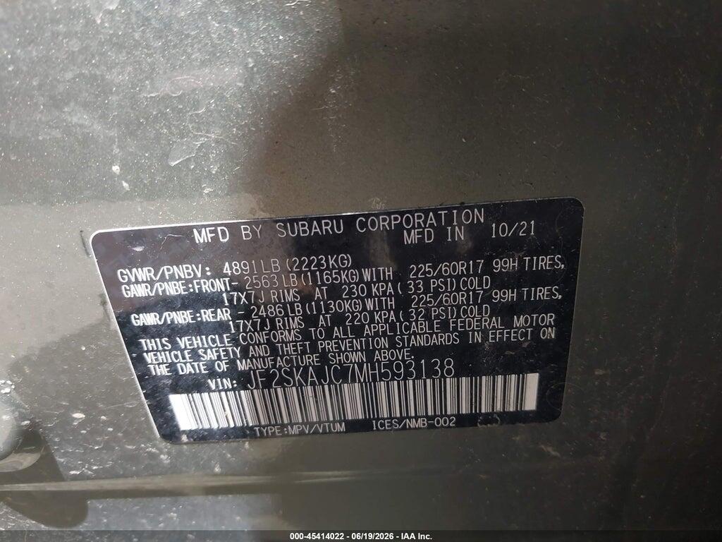JF2SKAJC7MH593138 2021 SUBARU FORESTER photo no. 9