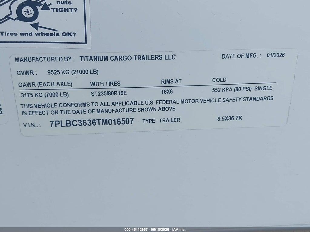 7PLBC3636TM016507 2026 TITAN TRAILER MFG OTHER photo no. 9