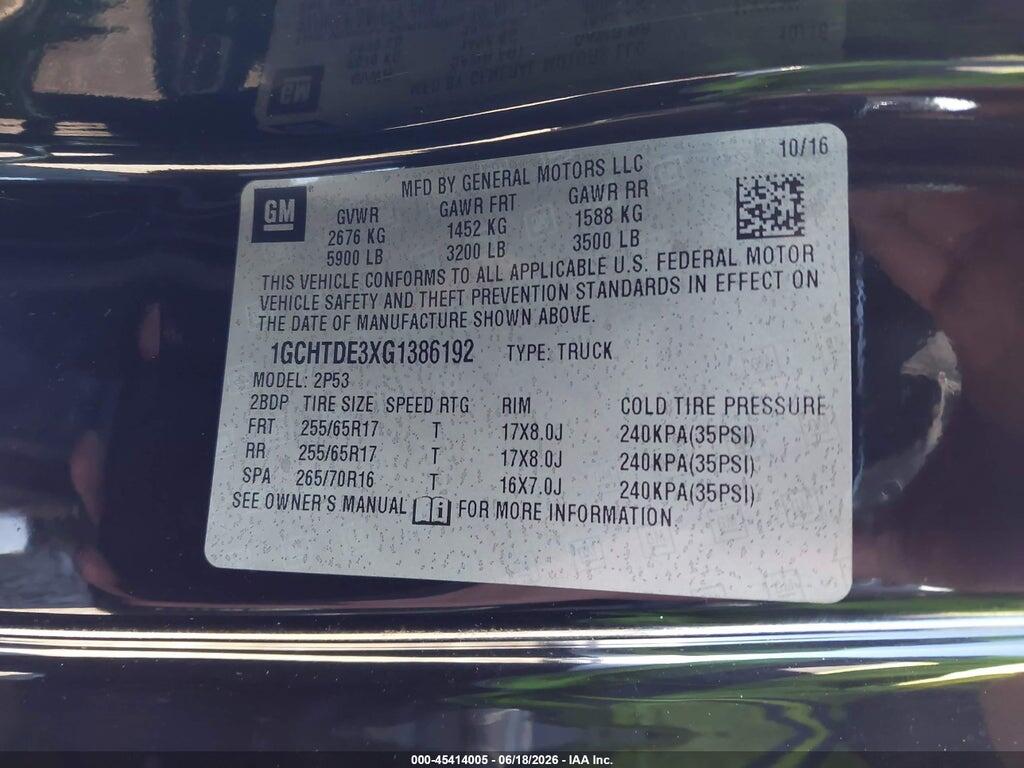 1GCHTDE3XG1386192 2016 CHEVROLET COLORADO photo no. 9