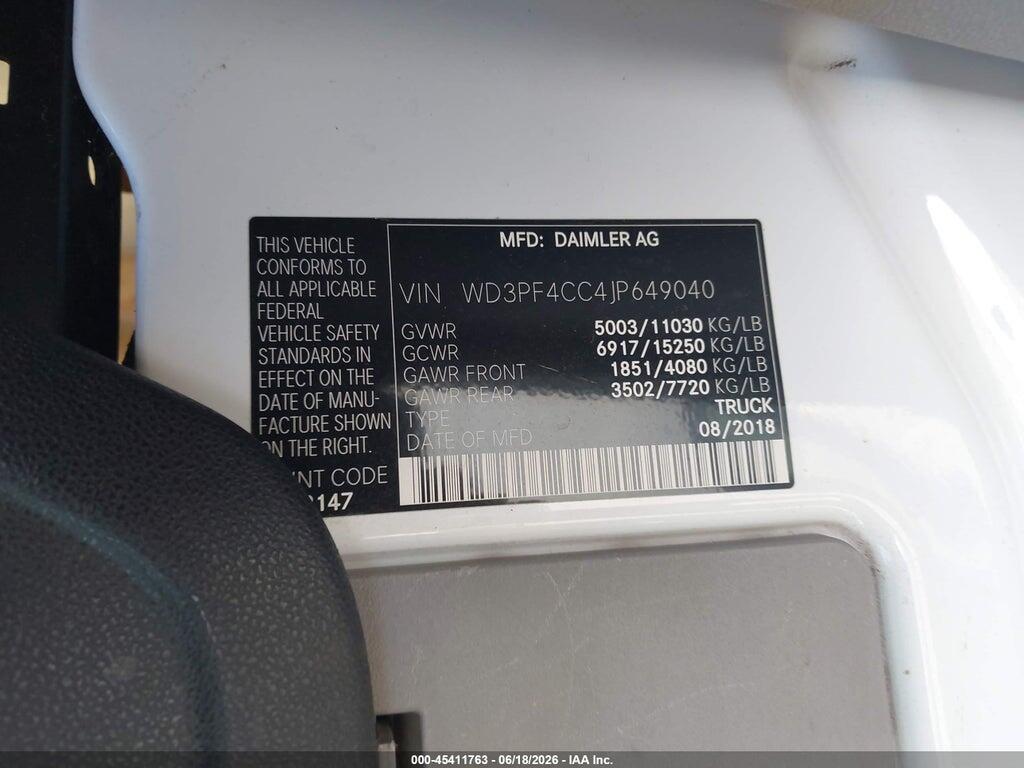 WD3PF4CC4JP649040 2018 MERCEDES-BENZ SPRINTER 3500 photo no. 9