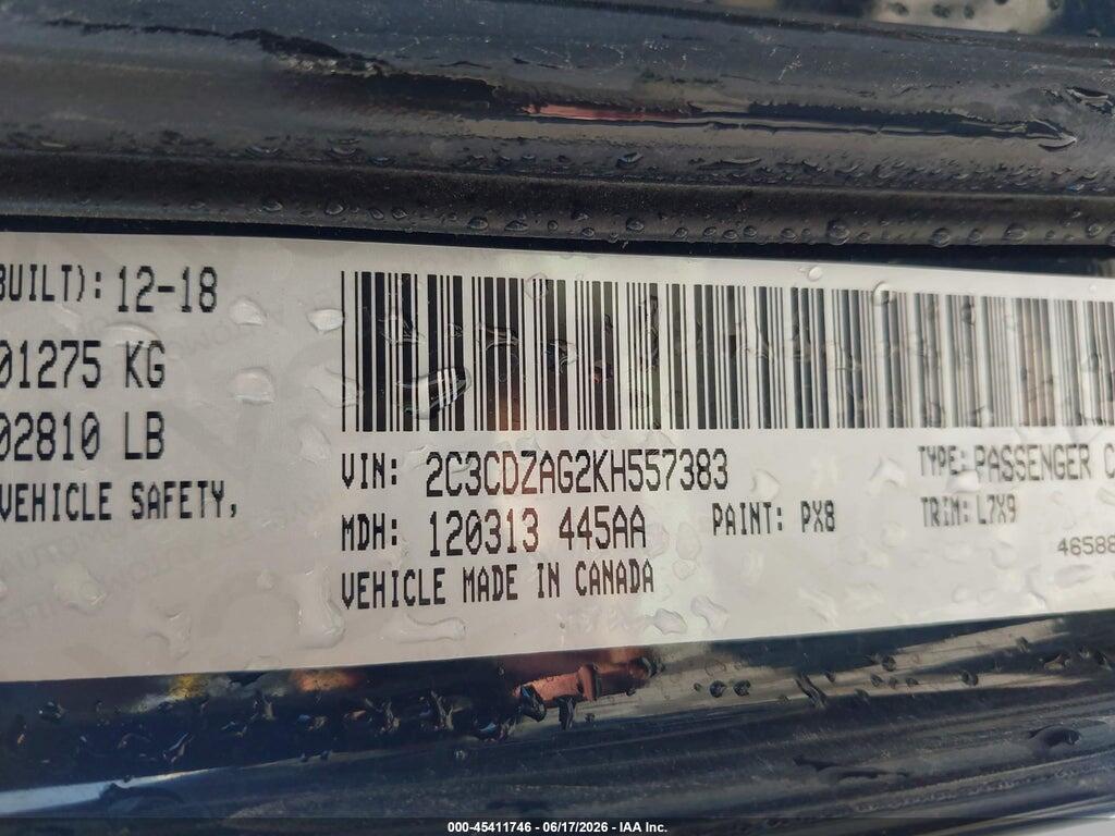 2C3CDZAG2KH557383 2019 DODGE CHALLENGER photo no. 9
