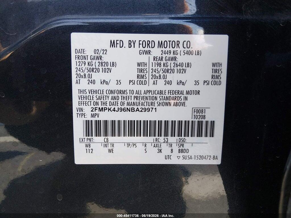 2FMPK4J96NBA29971 2022 FORD EDGE photo no. 9
