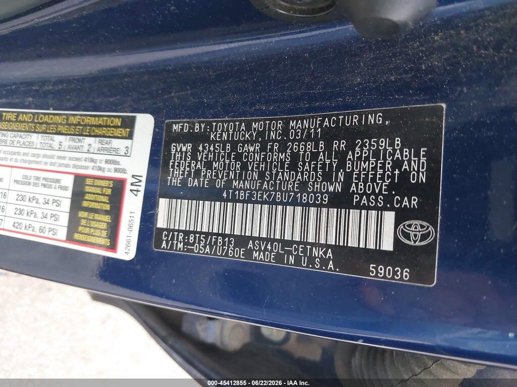 4T1BF3EK7BU718039 2011 TOYOTA CAMRY photo no. 9