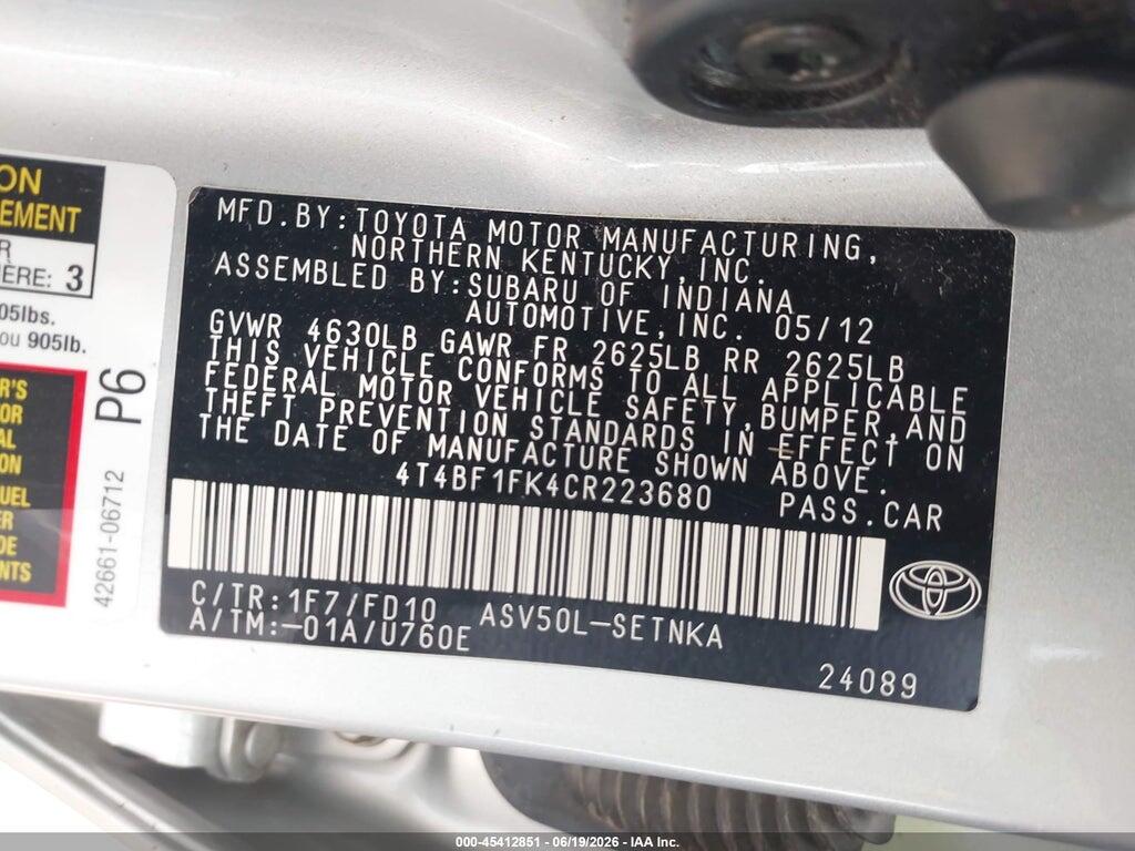 4T4BF1FK4CR223680 2012 TOYOTA CAMRY photo no. 9