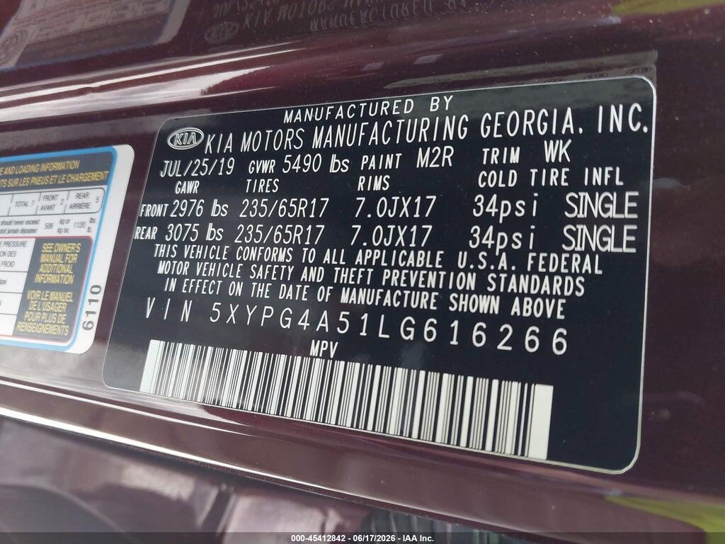 5XYPG4A51LG616266 2020 KIA SORENTO photo no. 9