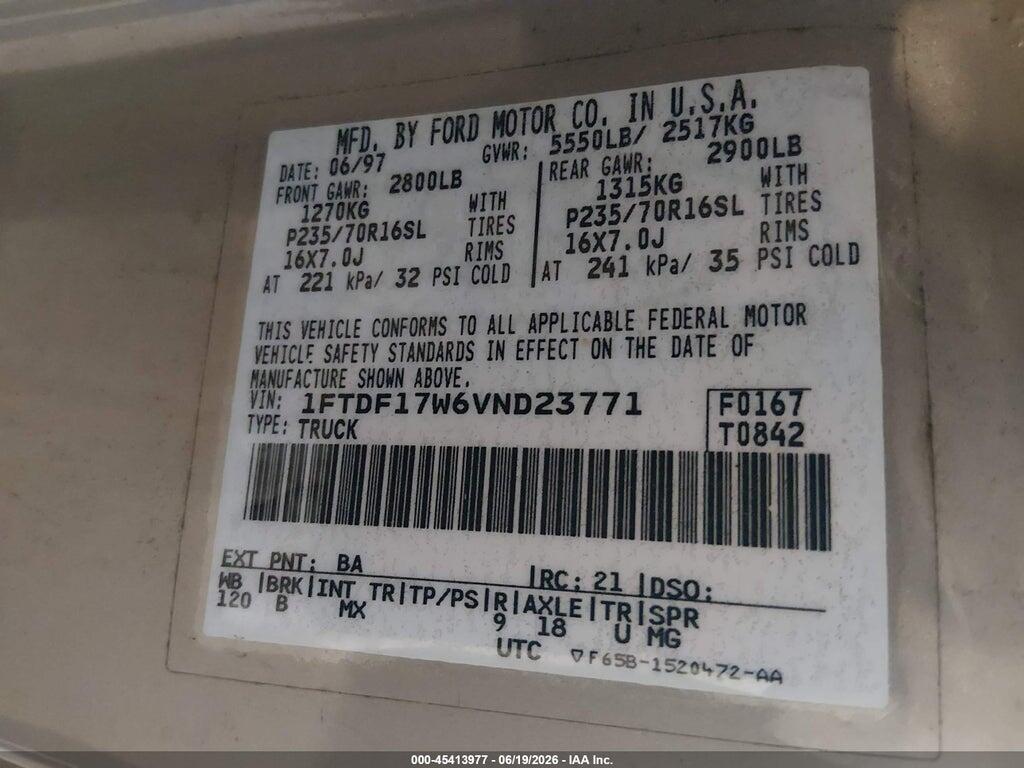 1FTDF17W6VND23771 1997 FORD F-150 STANDARD photo no. 9