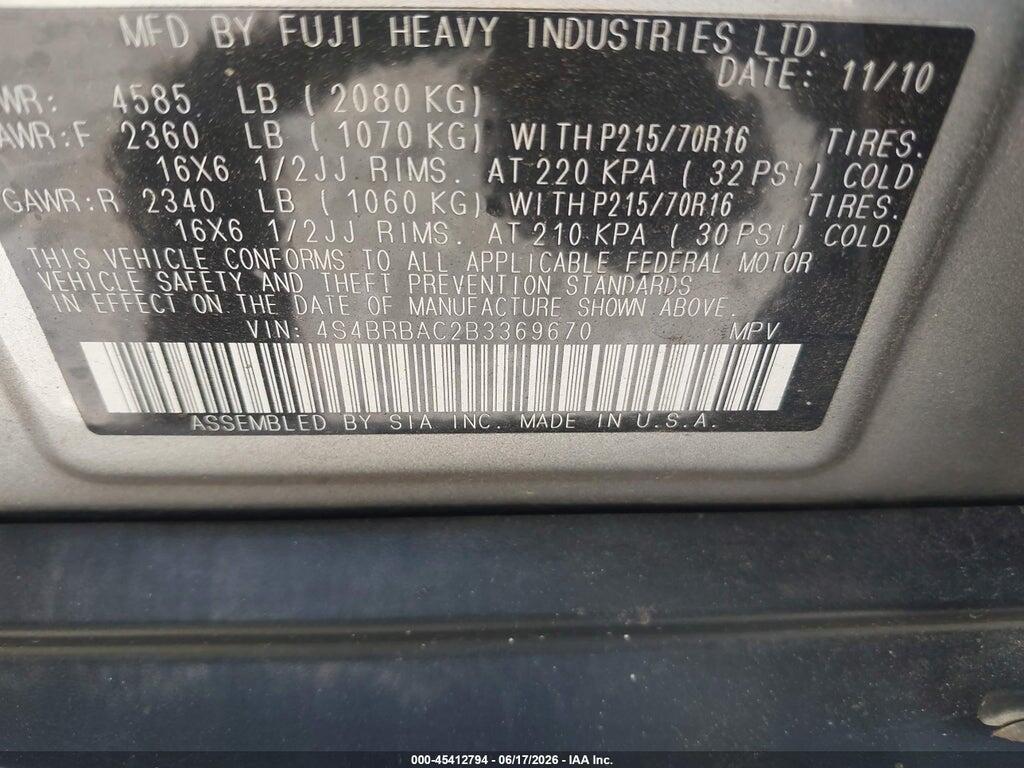 4S4BRBAC2B3369670 2011 SUBARU OUTBACK photo no. 9