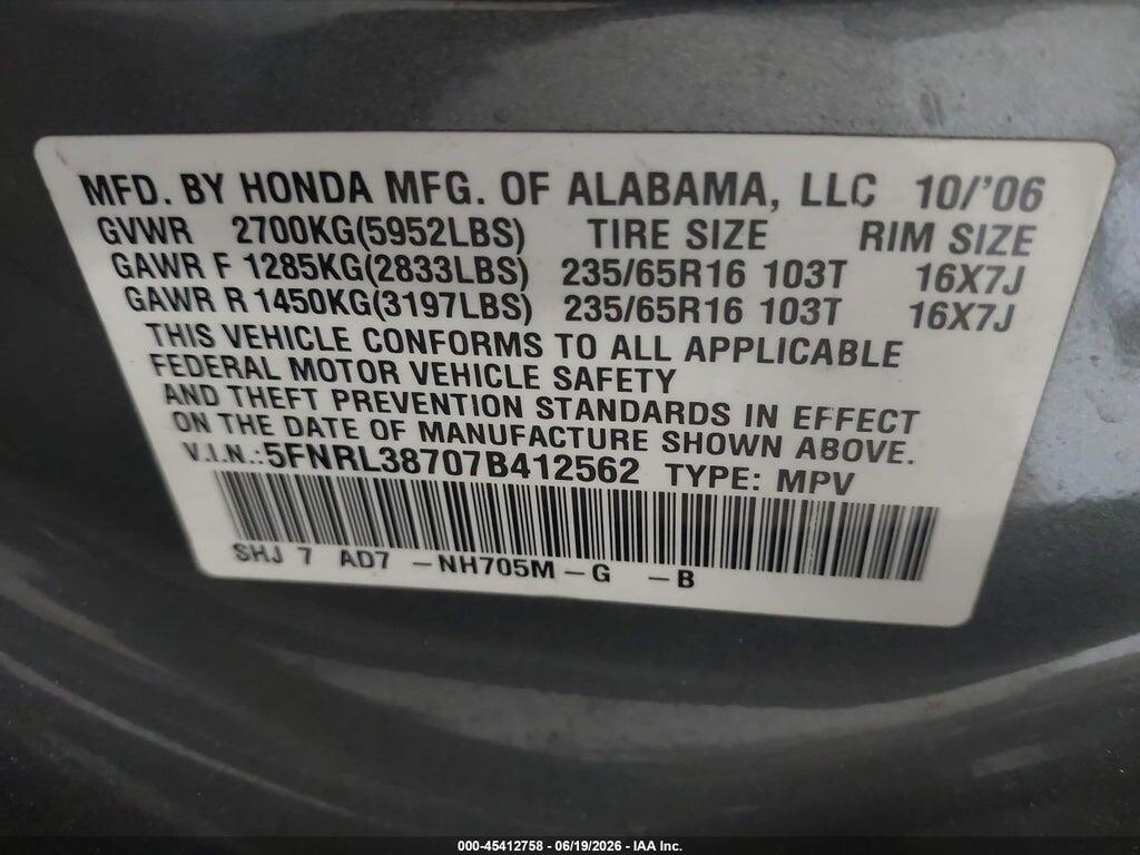 5FNRL38707B412562 2007 HONDA ODYSSEY photo no. 9