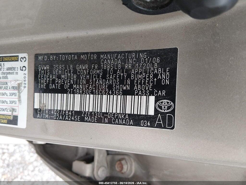 2T1BR30E16C624366 2006 TOYOTA COROLLA photo no. 9
