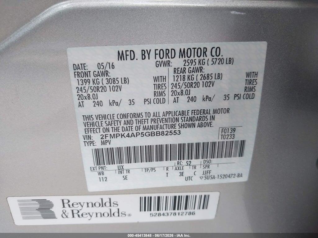 2FMPK4AP5GBB82553 2016 FORD EDGE photo no. 9