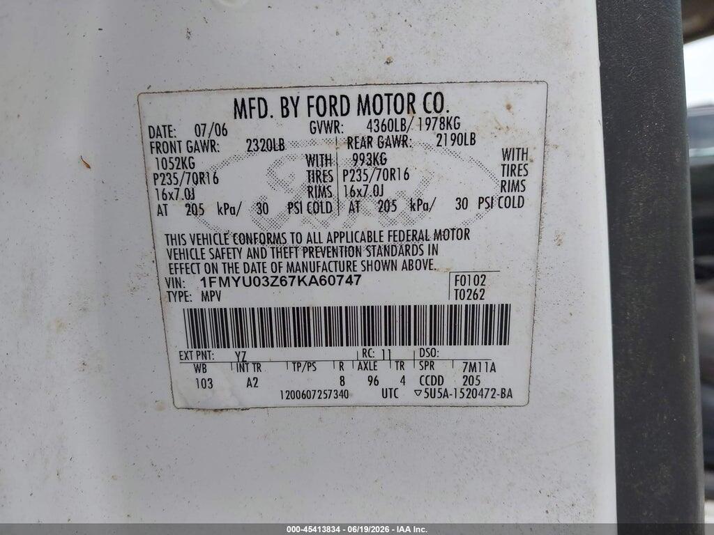 1FMYU03Z67KA60747 2007 FORD ESCAPE photo no. 9