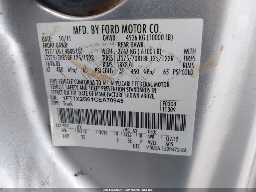 1FT7X2B61CEA70945 2012 FORD SUPER DUTY F-250 SRW photo no. 9