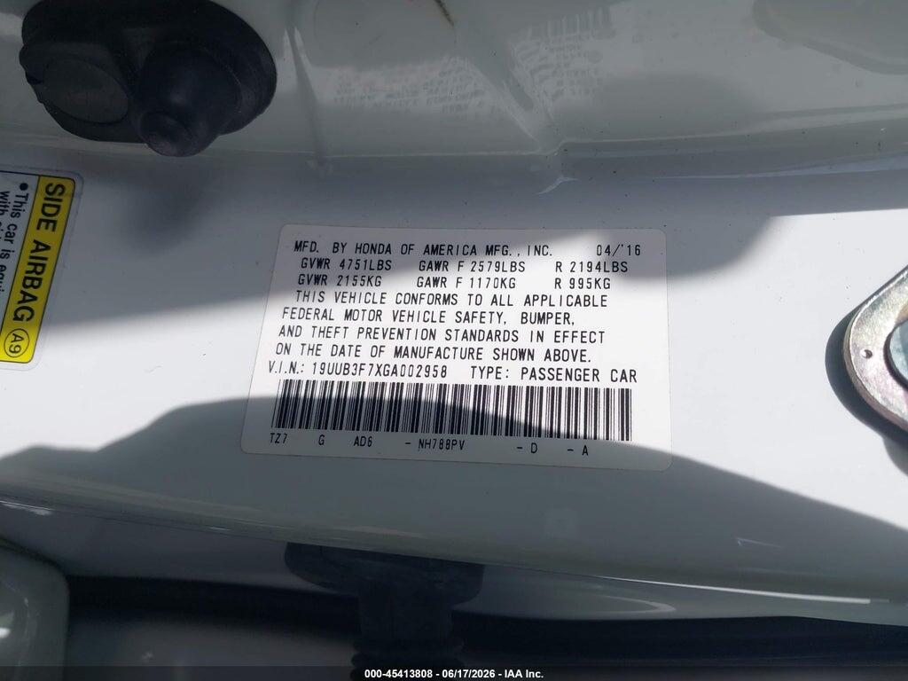 19UUB3F7XGA002958 2016 ACURA TLX photo no. 9
