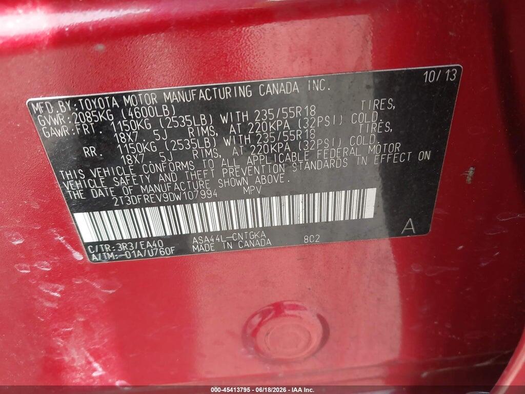 2T3DFREV9DW107994 2013 TOYOTA RAV4 photo no. 9