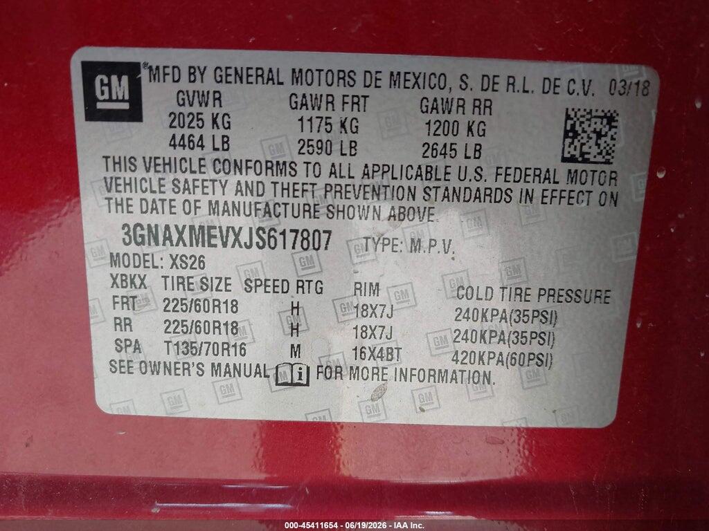 3GNAXMEVXJS617807 2018 CHEVROLET EQUINOX photo no. 9