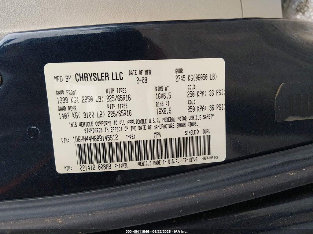 1D8HN44H88B145512 2008 DODGE GRAND CARAVAN photo no. 9