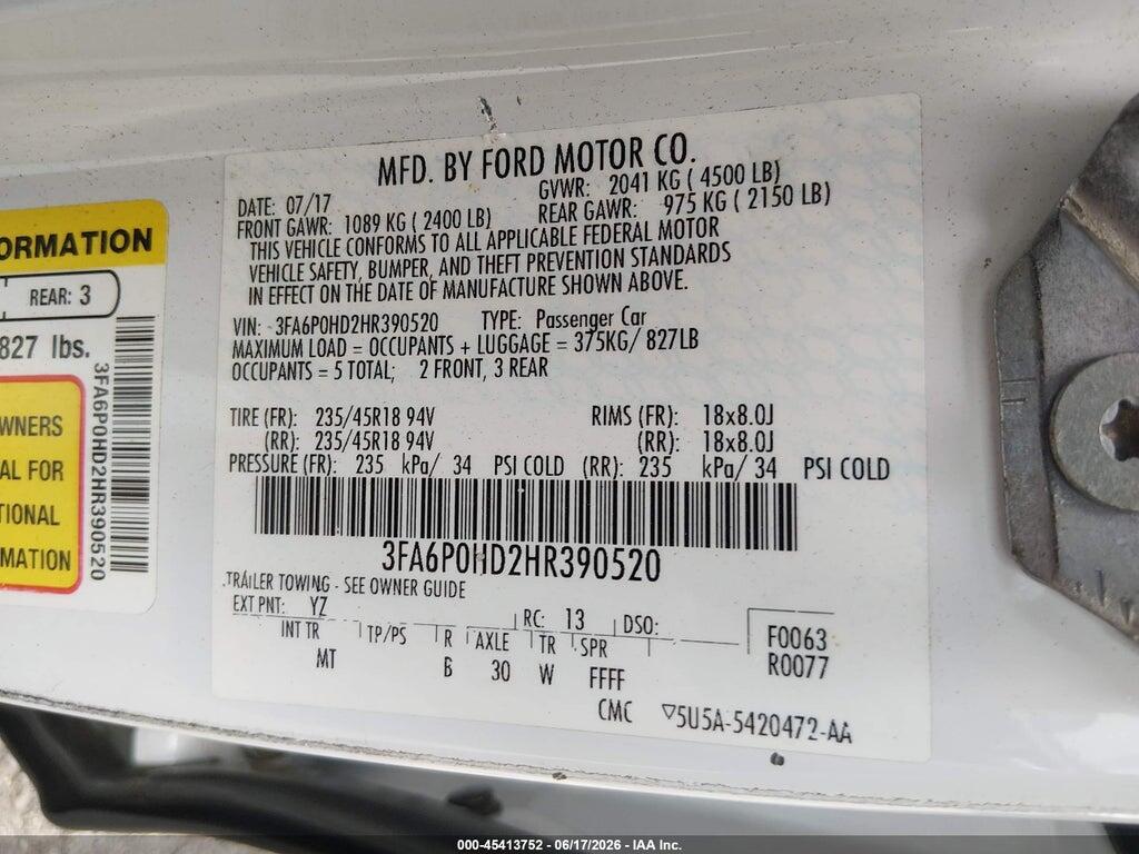 3FA6P0HD2HR390520 2017 FORD FUSION photo no. 9