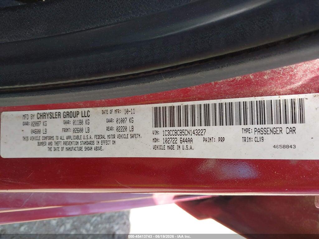 1C3CCBCB5CN143227 2012 CHRYSLER 200 photo no. 9