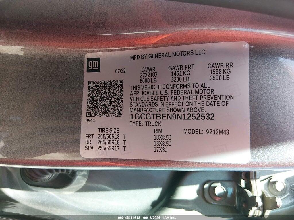 1GCGTBEN9N1252532 2022 CHEVROLET COLORADO photo no. 9