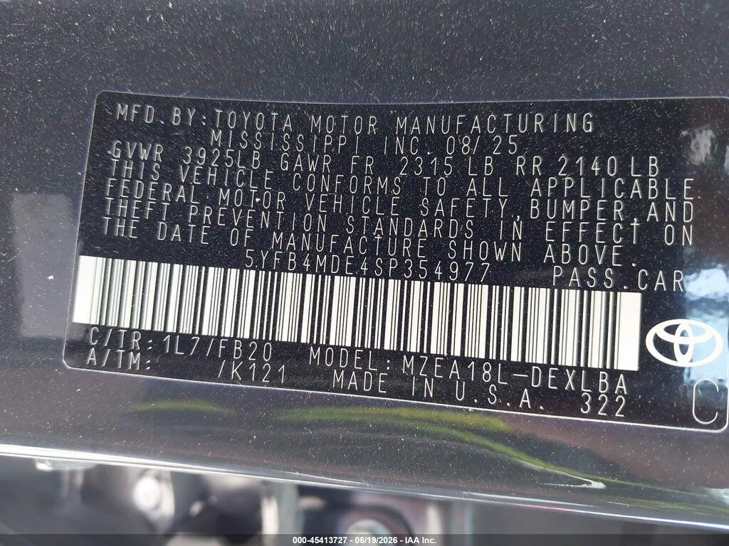 5YFB4MDE4SP354977 2025 TOYOTA COROLLA photo no. 9