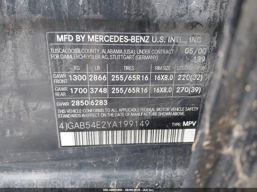 4JGAB54E2YA199149 2000 MERCEDES-BENZ ML 320 photo no. 9