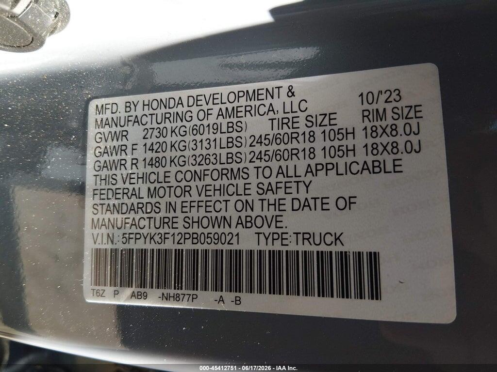 5FPYK3F12PB059021 2023 HONDA RIDGELINE photo no. 9