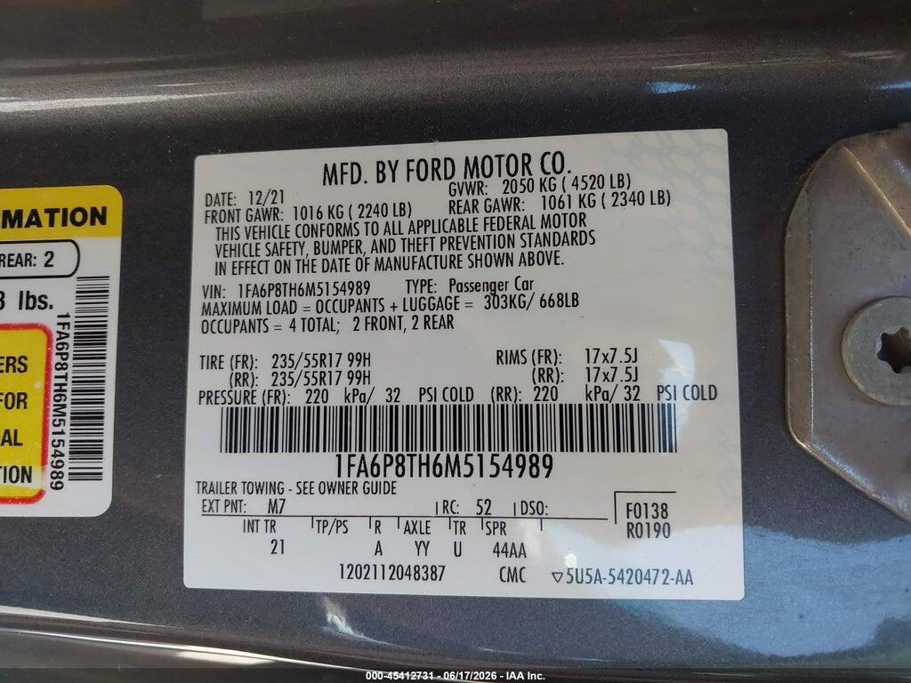 1FA6P8TH6M5154989 2021 FORD MUSTANG photo no. 9