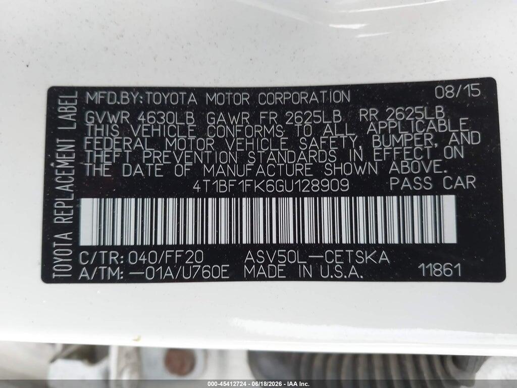 4T1BF1FK6GU128909 2016 TOYOTA CAMRY photo no. 9