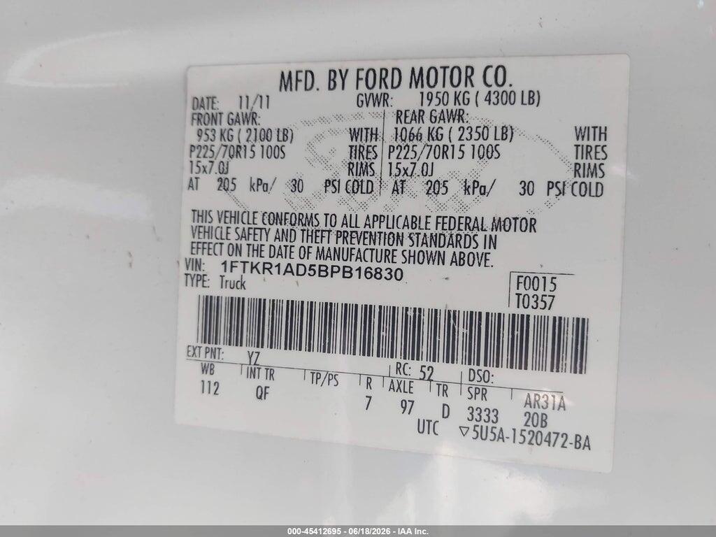 1FTKR1AD5BPB16830 2011 FORD RANGER photo no. 9