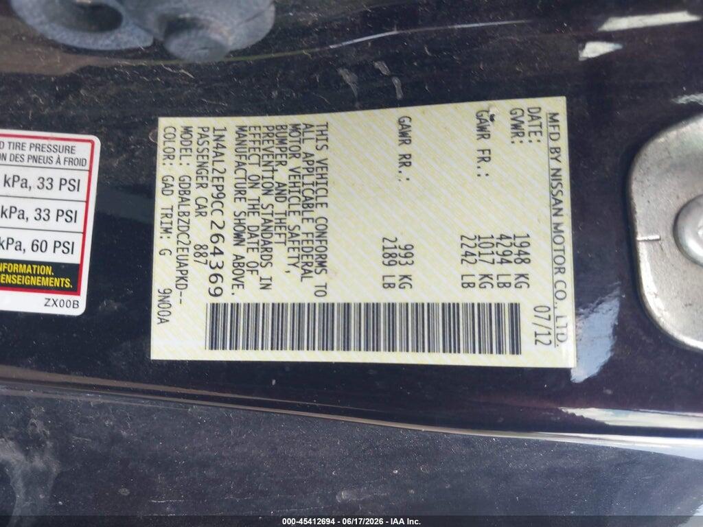 1N4AL2EP9CC264369 2012 NISSAN ALTIMA photo no. 9