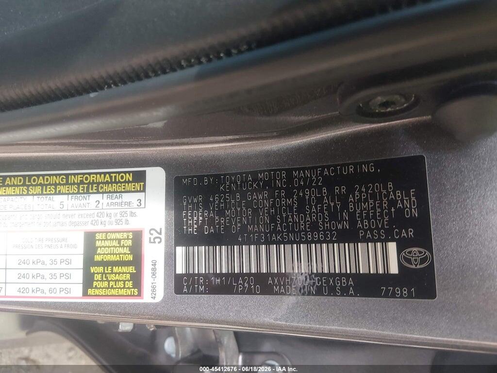 4T1F31AK5NU589632 2022 TOYOTA CAMRY photo no. 9