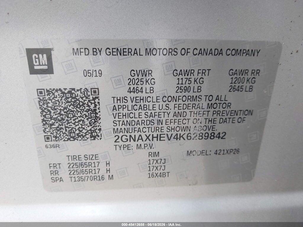 2GNAXHEV4K6289842 2019 CHEVROLET EQUINOX photo no. 9