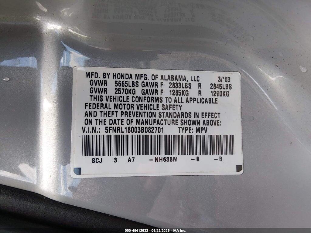 5FNRL18003B082701 2003 HONDA ODYSSEY photo no. 9