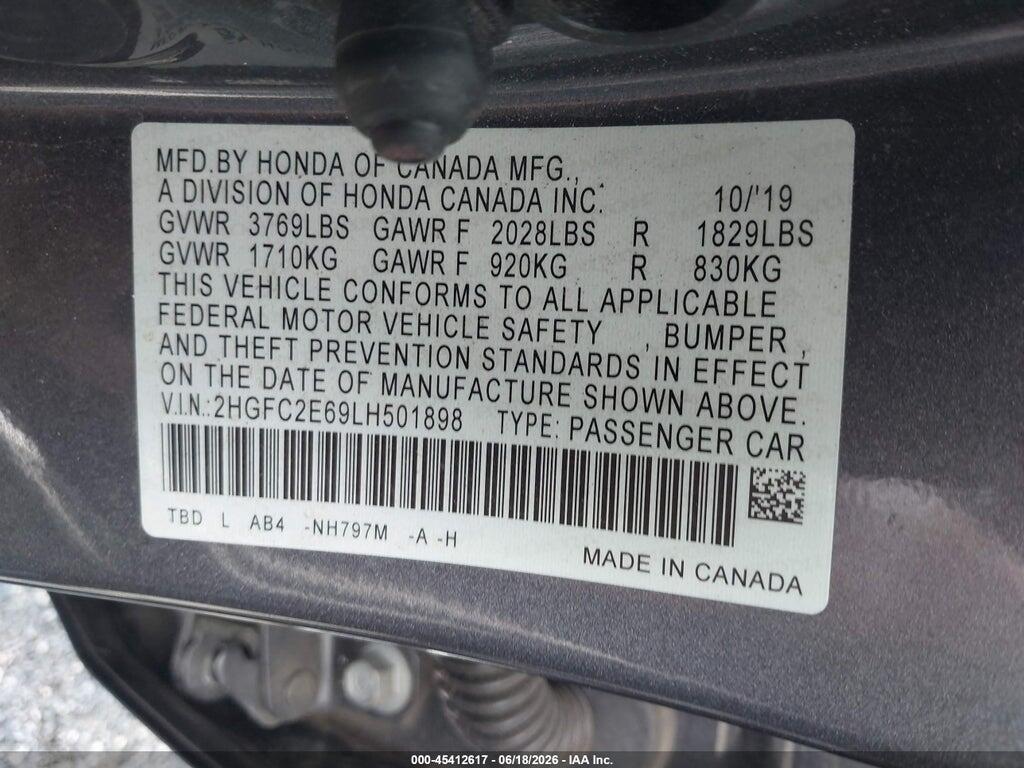 2HGFC2E69LH501898 2020 HONDA CIVIC photo no. 9