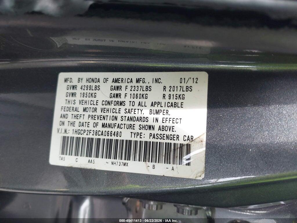 1HGCP2F38CA066480 2012 HONDA ACCORD photo no. 9