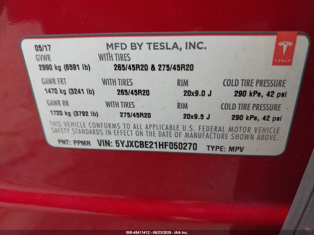 5YJXCBE21HF050270 2017 TESLA MODEL X photo no. 9