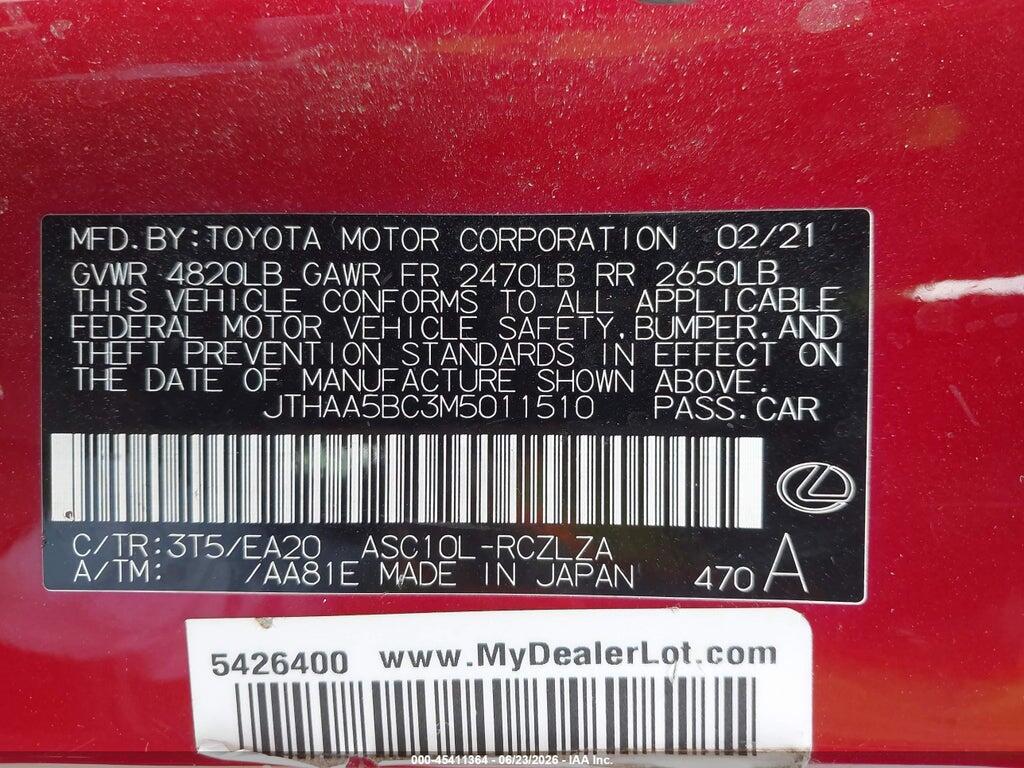 JTHAA5BC3M5011510 2021 LEXUS RC 300 photo no. 9