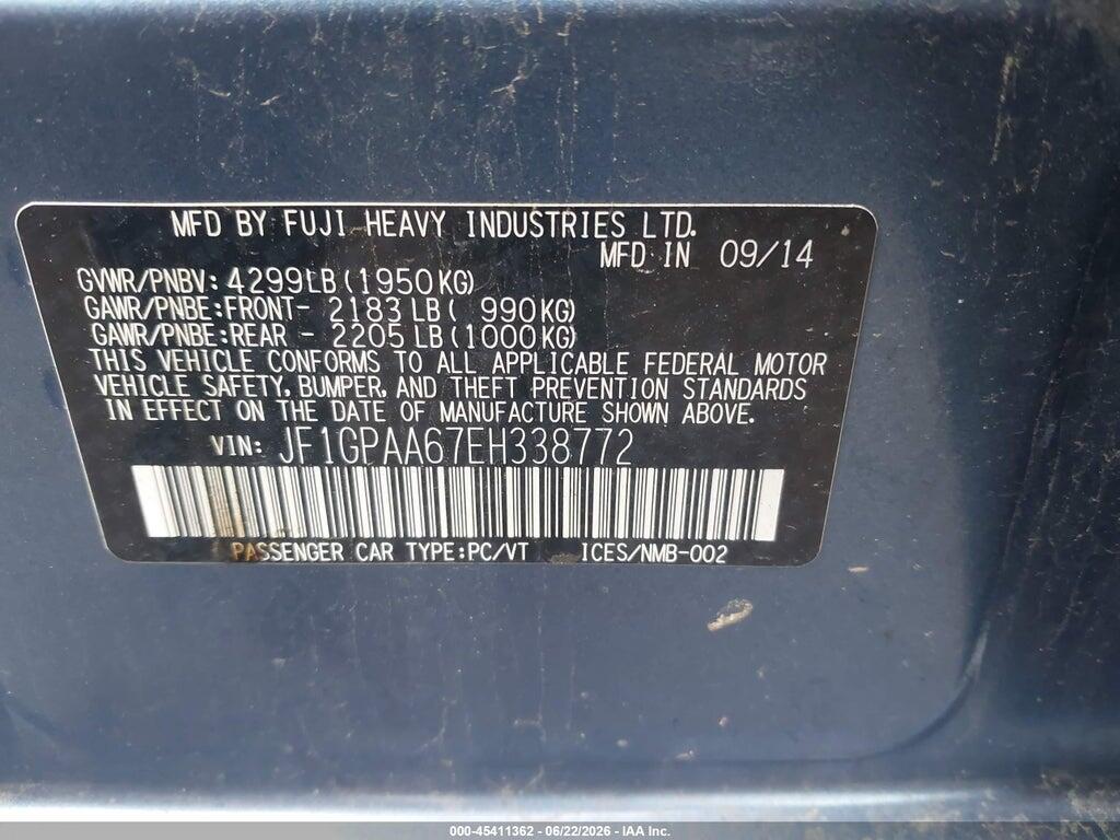 JF1GPAA67EH338772 2014 SUBARU IMPREZA photo no. 9